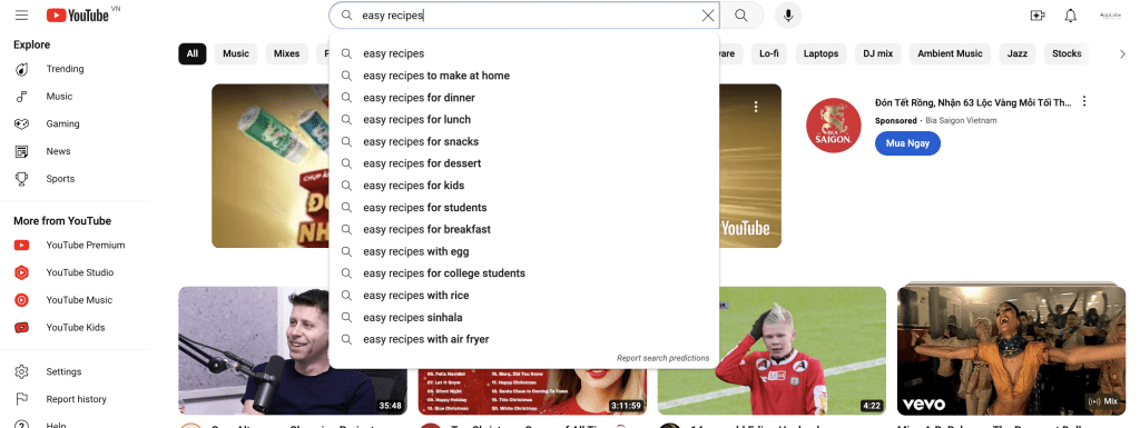 YouTube's autocomplete feature